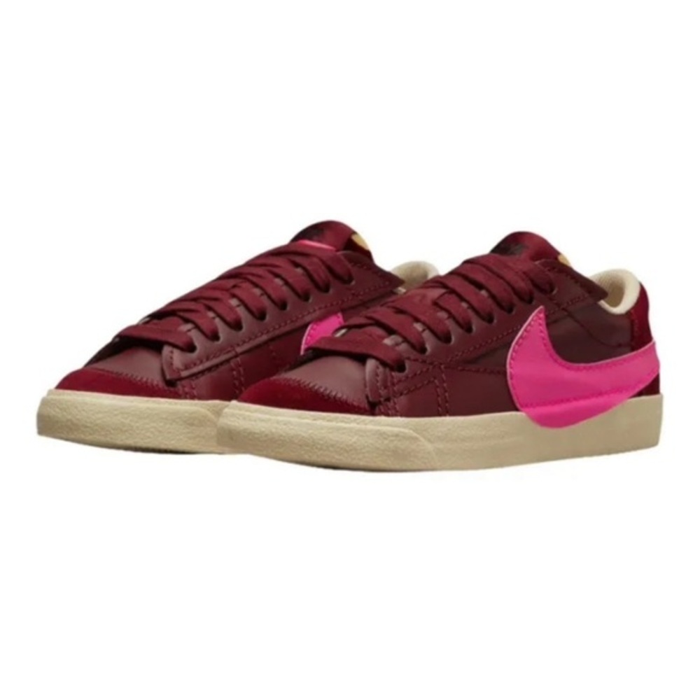 Nike Blazer‎ Low '77 Jumbo Burgundy Hot Pink Leather Sneakers Sz 5 Women's Retro